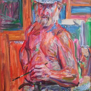 Robert Hodgell, Self-Portrait with Hat, acrylic on masonite (1976)