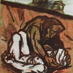 Robert Hodgell, "One Who Showed Mercy" linocut, n.d.